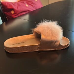 Steve Madden Gold Furry Slippers